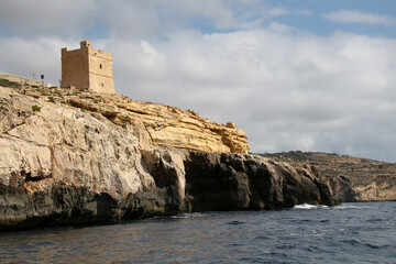 Watchtower Wied iz-Zurrieq or Sciuta Tower on the cliff liffs at the Blue Grotto Malta