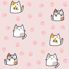 seamless with cute cats and their pink paws