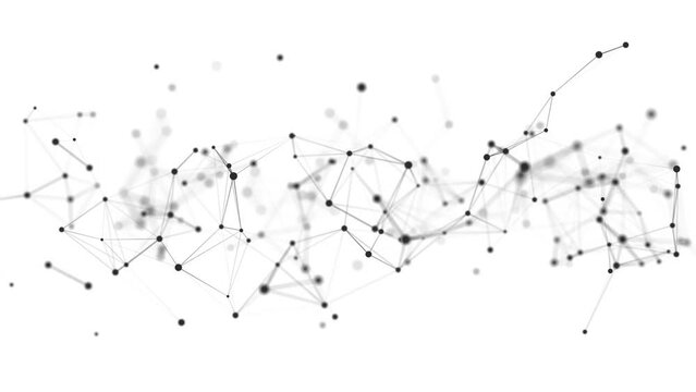 Abstract flow of digital dynamic particles from lines and dots on a white background. Network connection structure. Concept of hi tech and future. Big data visualization. 3D rendering.