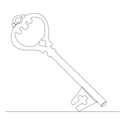 key drawing in one continuous line, vector, isolated