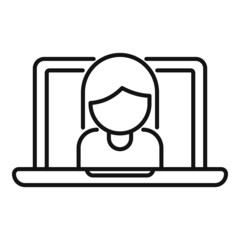 Laptop video call icon outline vector. Student course