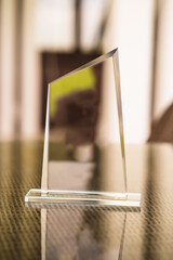 Award made of glass for engraving on the table