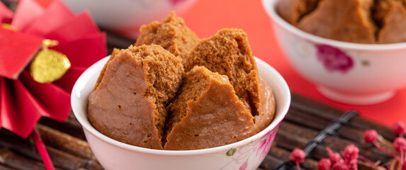Delicious Chinese steamed sponge cake named Fa Gao for lunar new year festival traditional food.