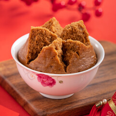 Delicious Chinese steamed sponge cake named Fa Gao for lunar new year festival traditional food.