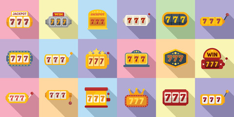 Lucky 7 icons set flat vector. Casino slot