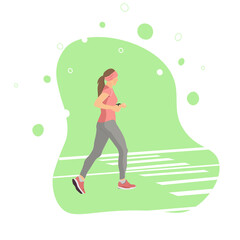 Vector illustration of a girl running, healthy lifestyle, proper nutrition, fitness, sports. Poster, flyer, banner.