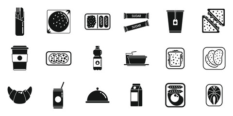 Airline food icons set simple vector. Inflight meal