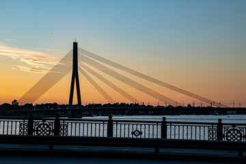 Riga Latvia Vanšu Bridge at sunset