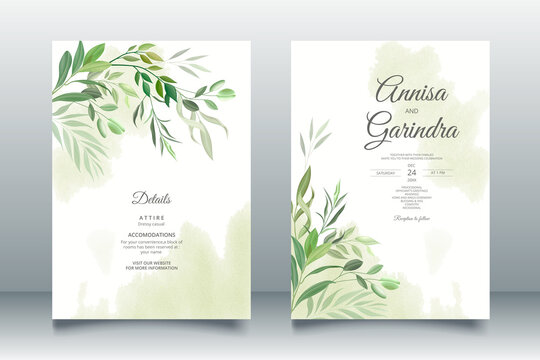 beautiful leaves wedding invitation card template Premium Vector