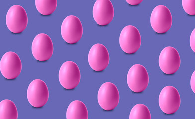 Bright colored pink eggs on the very peri background.Easter backdrop