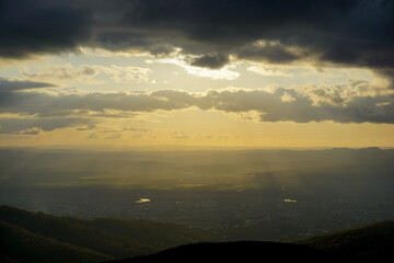Fototapeta premium Beautiful sunset in autumn at Chekhov Peak