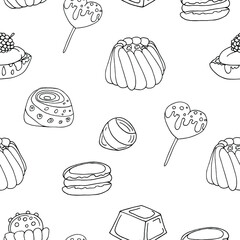 graphic seamless pattern, doodle candies and sweets