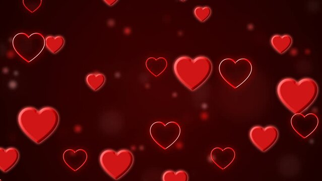 Loop video,Red Hearts motion for Valentine's day Greeting love video.
 4K Romantic looped animation on dark red background for Valentine's day.