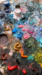 Closeup colourful paints painting texture