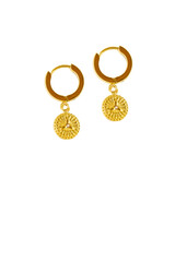 Golden earrings with protection symbol isolated on a white background. Beautiful valentine's gift.