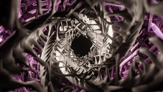 An ominous abstract flesh and bone 3D background animation loop