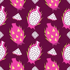 Seamless pattern with pitaya. Cartoon vector illustration.