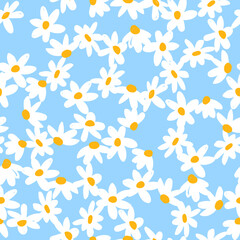white daisies on blue seamless pattern