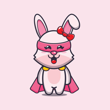 Cute super bunny cartoon mascot illustration