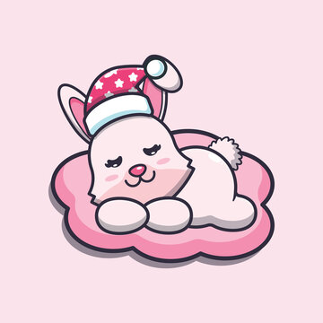 Cute sleeping bunny cartoon mascot illustration