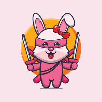 Cute ninja bunny cartoon mascot illustration