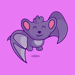 cute bat illustration with kid and game style with kid and game style suitable for mascot sticker and t-shirt design