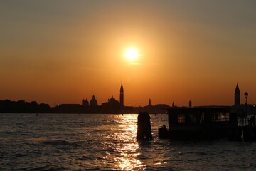 Sunset in Venice at the river. 