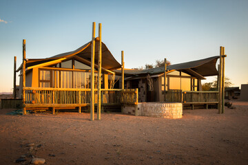 Fototapeta na wymiar A luxury lodge in beautiful light, Sesriem, Namibia.