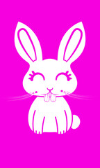 cute bunny rabbit with teeth silhouette easter bunny cartoon isolated on pink background