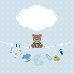 Teddy & Hängende Babyicons Junge Wolke Punkte Retroblau Olivgrün