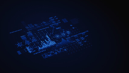 Financial data document graph chart report statistic marketing research development  planning management strategy analysis accounting. Financial business technology hologram concept. 3d rendering.