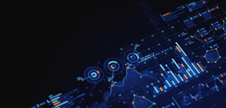 Financial data document graph chart report statistic marketing research development  planning management strategy analysis accounting. Financial business technology hologram concept. 3d rendering.