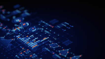 Financial data document graph chart report statistic marketing research development  planning management strategy analysis accounting. Financial business technology hologram concept. 3d rendering.