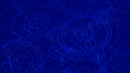 Blueprints engineer technician design drawing mechanical gear engineering Engine factory Industry Industrial technology project abstract presentation cover banner background. 3d rendering.