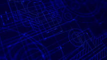 Blueprints engineer technician design drawing mechanical gear engineering Engine factory Industry Industrial technology project abstract presentation cover banner background. 3d rendering.