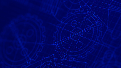 Blueprints engineer technician design drawing mechanical gear engineering Engine factory Industry Industrial technology project abstract presentation cover banner background. 3d rendering.