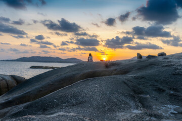 Sunset at hinta hinyai in Samui island, Surat thani,Thailand.
