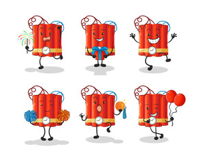 dynamite celebration set character. cartoon mascot vector