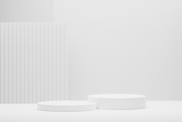 white cylinder display abstract minimal geometric podium product package mock up presentation show cosmetic stage pedestal platform studio background. 3d rendering.