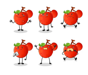 cherries sad group character. cartoon mascot vector