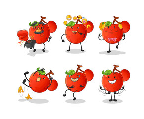 cherries comedy set character. cartoon mascot vector