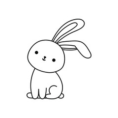Cute bunny, black and white doodle rabbit, adorable sitting bunny
