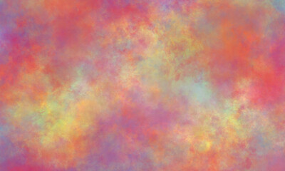 Abstract translucent watercolor background in purple, blue, yellow, red, orange and green tones. Copy space, horizontal banner.