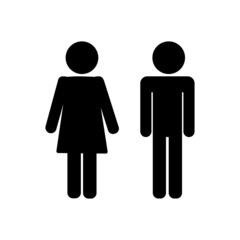 Icon toilet. Restroom sign. Male and female bathroom sign. Black abstract symbols of man and women in flat style isolated on white background. Vector illustration.
