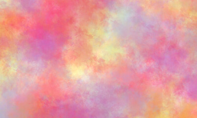Abstract translucent watercolor background in purple, blue, yellow, red, orange and green tones. Copy space, horizontal banner.