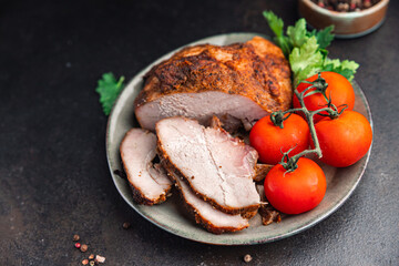 pork baked meat dish fresh portion dietary healthy meal food diet still life snack on the table copy space food background rustic top view keto or paleo diet