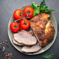 pork baked meat dish fresh portion dietary healthy meal food diet still life snack on the table copy space food background rustic top view keto or paleo diet