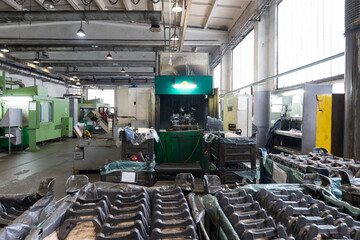 Modern automobile manufacturing plant. Factory with steel constructions. Industrial scenery background