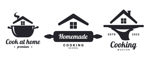 Homemade cooking logos set. kitchen phrases. Home cooking, cooked with love. Vector