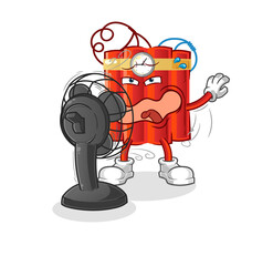 dynamite in front of the fan character. cartoon mascot vector